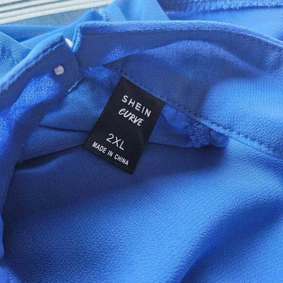 blouse cold shoulder halter blue sz 2x - Picture 6 of 9